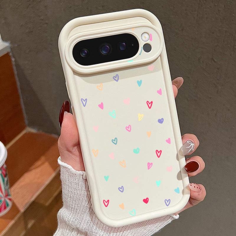 Google Pixel 9 Pro - Funda blanda colorida de corazones pequeños